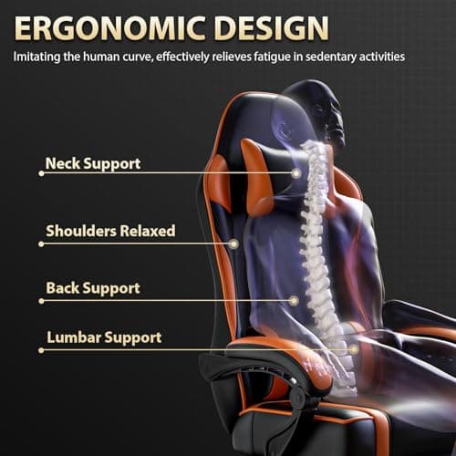 Ntiibcuy Ergonomic Gaming Chair with Footrest in PU Leather | Adult Gamer/Office Chair with Lumbar Support & Reclining Feature for Comfortable, Heavy Use 6