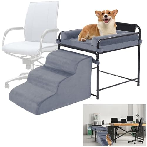 ROYALAY Dog Office Chair with Ramp, Bed, and 3-Step Pet Stairs, Cat Desk Bed, Non-Slip Dog Cot, Indoor Use