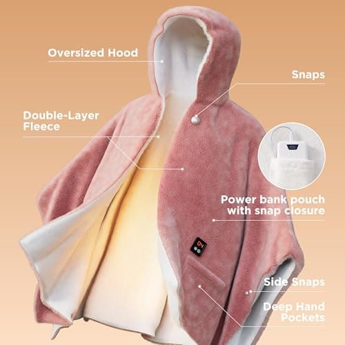 Bedsure Cordless Wearable Heated Blanket - Fluffy Electric Blanket Hoodie with 20000mAh Battery Pack, Portable USB Heated Shawl as Winter Gifts for Women Mom, 4 Heat Levels & 4 Timers, 55"x69", Cream 5