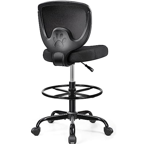 Primy Office Drafting Chair, Ergonomic Tall Desk Chair with Adjustable Height and Footrest Ring, Armless Mid-Back Standing Computer Chair Executive Rolling Breathable Mesh Chair for Art Home Office