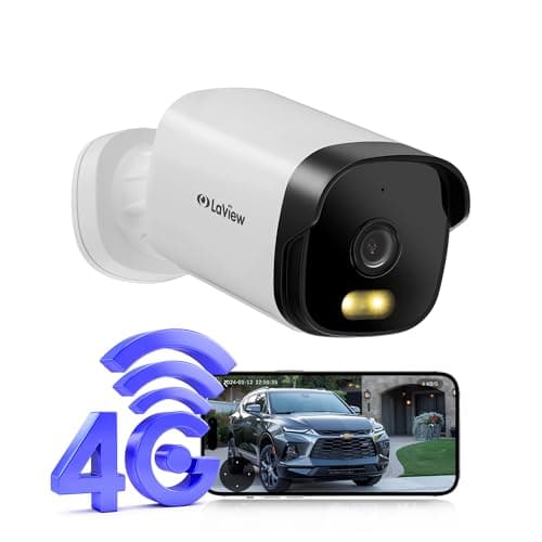 LaView Cellular Security Camera, 4G LTE No WiFi Security Camera, 4MP HD Off Grid Outdoor Camera with Motion Detection,IP65 Waterproof,Color Night Vision,SD Card Slot&US Cloud Storage,Work with Alexa