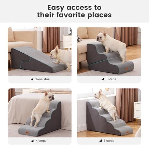 Gardner Pet Dog Stairs for Small Dogs 19.7" H, Curved 4-Step Pet Stairs, Dog Steps for High Bed (18-24 in), Couch with Durable Non-Slip Waterproof Fabric Cover and CertiPUR-US Certified Foam 5