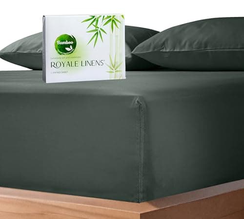 Royale Linen Bamboo Viscose Fitted Sheet King Only - Cooling King Size Fitted Sheets - Deep Pocket Up to 16" - Organic Viscose Derived from Bamboo - Breathable & Silky Bottom Sheet (78x80 Inch, Grey)