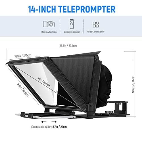 NEEWER X12 Aluminum Teleprompter with RT-110 Remote Control (Connected via Bluetooth on NEEWER Teleprompter App) & Carry Case, Compatible with iPad, iOS/Android Tablets, Smartphones, DSLRs (Black) 6