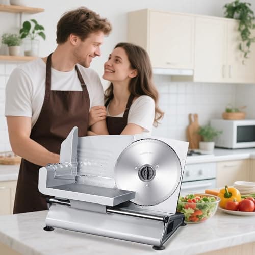 Electric Meat Slicer, 200w Professional Deli Meat Slicer Machine For Home With 2 Removable 7.5" Stainless Steel Blades And Stainless Steel Tray, Meat Cutter Suitable For Cutting Meat, Cheese, Bread 8