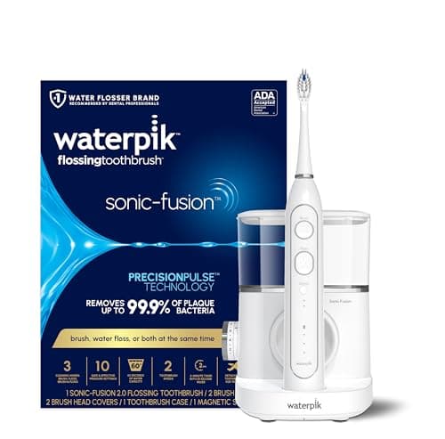 Waterpik Sonic-Fusion 2.0 Professional Flossing Electric Toothbrush with Water Flosser Combo Two In One, For Daily Gum Care and Cleaning Teeth, Braces, Implants, White SF-04CD010-1, Packaging May Vary
