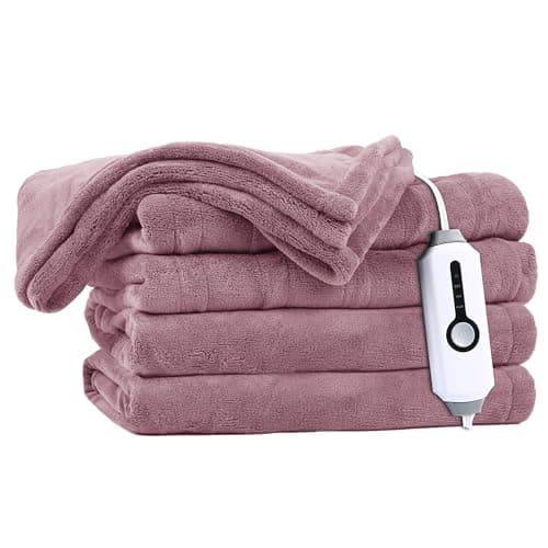 DUODUO Heated Blanket 62x84'' Twin Size with 4 Heating Levels 10 Hours Auto-Off Electric Throw in Cozy Plush Fabric Reversible for Home Bedding Couch - Purple