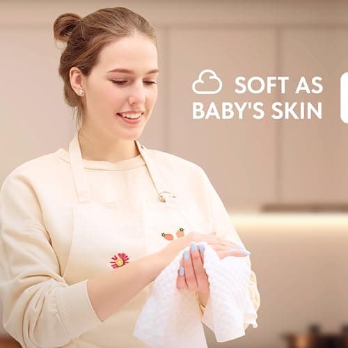 Wealuxe Super Absorbent Kitchen Towels 12 Pack - Premium 100% Cotton Kitchen Towels, 450GSM Thick Machine Washable White Dish Towels for Kitchen Drying, Cleaning, Dobby Weave, Unmatched Quality 5