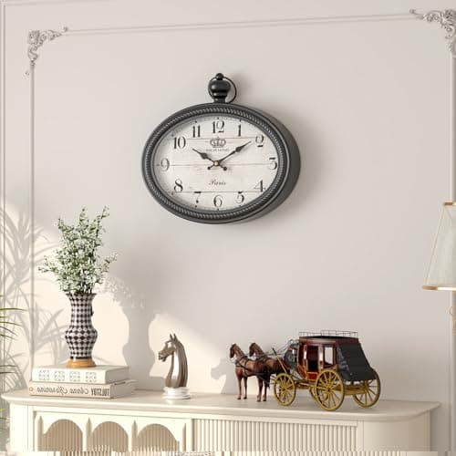Ddysins Retro Oval Wall Clock. Black Vintage Antique Style. Battery Operated Decor Wall Clocks for Farmhouse, Living Room,Kitchen,Bedroom,Bathroom (10.5" H x 11.3" W) 5