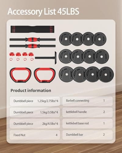UNNMIIY Adjustable Dumbbells, 20/30/45/70/90lbs Free Weight Set with Connector,5 in1 Dumbbells Set Used as Barbell, Kettlebells, Push up Stand, Fitness Exercises for Home Gym Suitable Men/Women 9