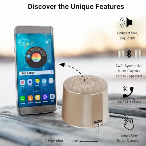 HOAIYO TWS Portable Wireless Speaker with Built in Mic and Play 2 Speakers Together (Gold) 7