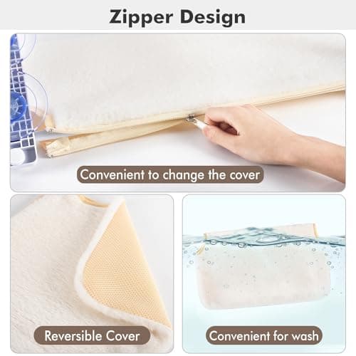 AMOSIJOY Cordless Cat Window Perch, Cat Hammock for Wall with 4 Strong Suction Cups, Solid Metal Frame and Reversible Cover, Foldable Cat Beds for Indoor Cats (Medium-White) 5