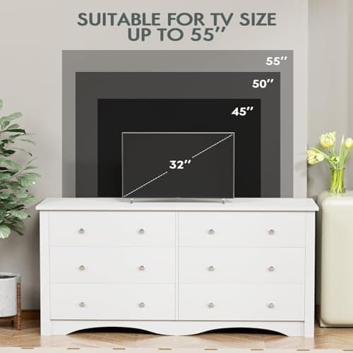 YESHOMY White Wood Dresser with 6 Drawer, Cabinets Dressers Wood Dresser Cabinet, Organizer Drawers for Bedroom, Living, Hallway 6