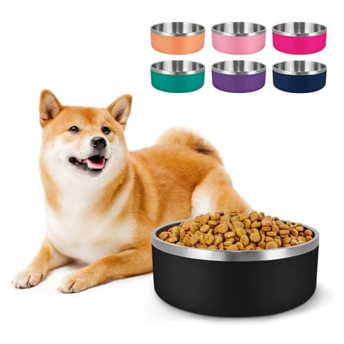 LIHONG Stainless Steel Dog Bowls for Small Medium Sized Dogs Non Slip,Insulated Dog Bowl,Pet Bowl for Food and Water,Rustproof(40oz,Black)