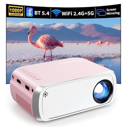 ksbaby Mini Projector WiFi Video Projector Portable Small Movie Projectors outdoor, Mirroring Scrrenvia WiFi or via data cable, Compatible with iOS/Android/HDMI/Windows/TV Stick/Box/USB (Pink)