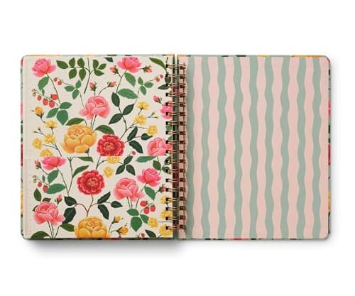 RIFLE PAPER CO. 2025 17-Month Academic Hardcover Spiral Planner | Weekly and Monthly Pages, Inspirational Quotes, Sticker Sheets, Illustrated Pocket Folder (10" x 8.5"), Roses 9