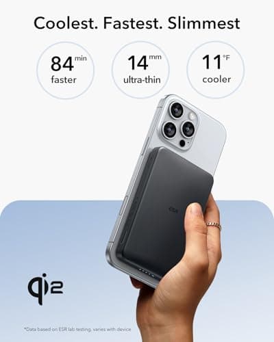 ESR for MagSafe Charger 15W Wireless Charger Sliver Bundle with Qi2 MagSafe Power Bank, 0.55 in Ultra-Compact 5,000mAh MagSafe Portable Charger Black 7