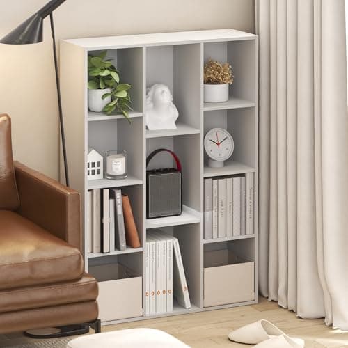 Furinno LUDER Book Shelf, 11-Cube Bookshelf, Reversible Bookcase, 9.4 x 29.1 x 41.7, for Living Room, Bedroom, Home Office, White 11