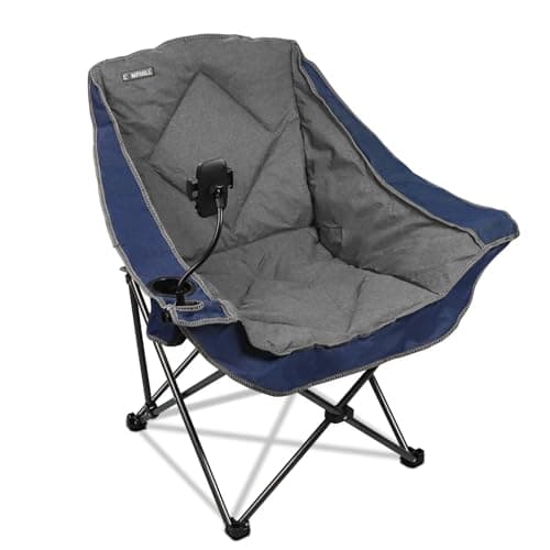 CAMPHILL Folding Camping Chair,Oversized Portable Camping Chair with Cup Holder and Phone Holder,Heavy Duty Padded Lawn Chair for Camping, Tailgates, Beach, and Sports