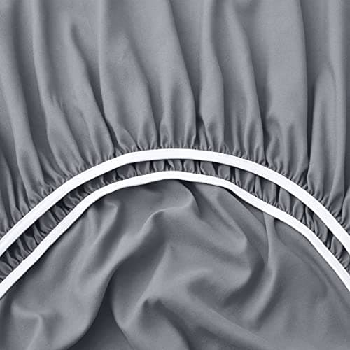 Horbaunal Extra Deep Pocket Queen Fitted Sheet Only - Fits Up to 24 Inch Mattress - Luxury 1800 Thread Count - Microfiber Silver Grey Fitted Bed Sheet Queen Size 6