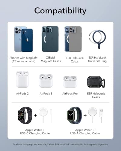 ESR for 3 in 1 Magsafe Charger, Travel Charger Stand Made for Apple Watch Certified, Foldable Charging Station Compatible with Magsafe and iPhone 17/16/15/14/13/12, AirPods 4/3/Pro, Black 7