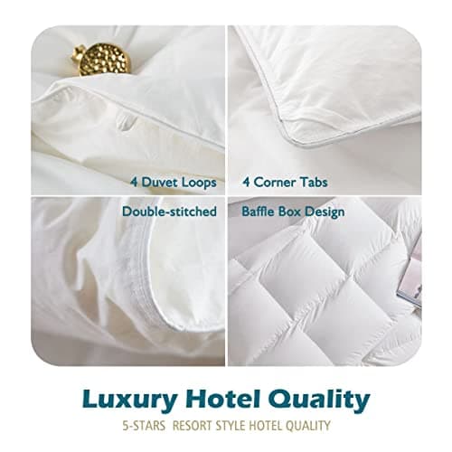Cobnom® Luxury Organic Feather Down Comforter King Size, High Fill-Power Down & Feather Fibers Filled Duvet Insert with 100% Cotton Cover, Medium Warm for All-Season, Ivory White, 106x90 Inch 7