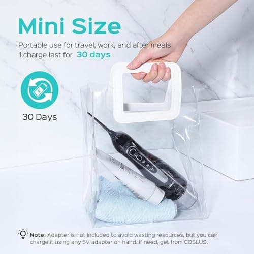 COSLUS Water Flosser Dental Pick: 300ML Oral Irrigator for Teeth Cleaning, Orthodontic, Braces & Sensitive Gums, Cordless Portable for Travel, IPX7 Waterproof, for Adults Teens Family Use, with 4 Tips 6