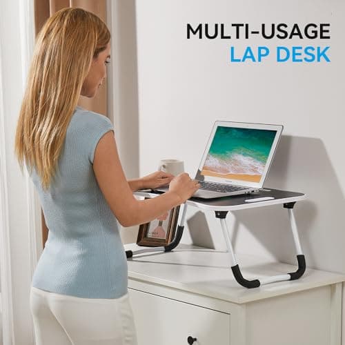 BUYIFY Folding Lap Desk, 23 Inch Portable Wood Black Laptop Bed Desk Lap Desk with Cup Holder, for Working Reading Writing, Eating, Watching Movies for Bed Sofa Couch Floor 7