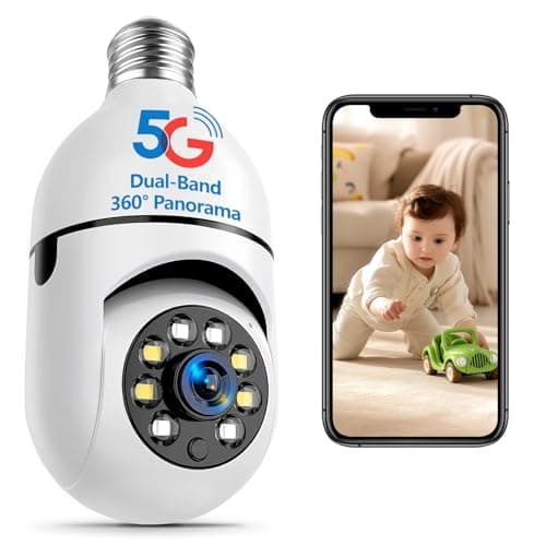WiFi Light Bulb Security Camera Wireless Outdoor,5G&2.4G Indoor Home Securitys Cameras,3K Light Socket Secur ity Camer a Dotcom,Screw in Cam era,360°Color Night Vision,Ca mera Motion Sensor Alarm