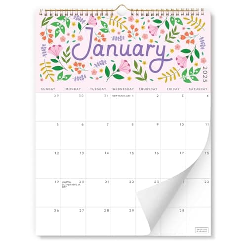 S&O Five Color Floral Wall Calendar from July 2024-December 2025 - Tear-Off Monthly Calendar - 18 Month Academic Wall Calendar - Hanging Calendar to Track Anniversaries & Appointments - 13.5"x10.5”in