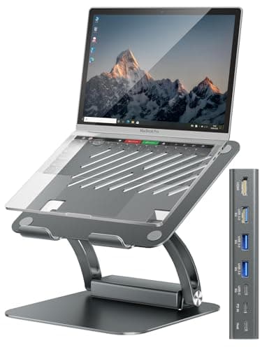 tounee Laptop Stand with Detachable USB-C Hub, 100W PD Charging, 4K@60Hz HDMI, 3 USB Ports, Ergonomic Laptop Holder Docking Station for 10-17" Laptops, MacBook & More - Gray