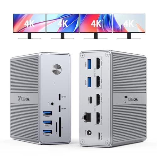 TobenONE DisplayLink Docking Station 4 Monitor with 4 HDMI, 18-in-1 Quad/Triple 4K@60Hz Display Dock with 120W Power Supply for Thunderbolt 5/4/3, USB4, USB-C Windows, MacBook(8 USB, Ethernet, etc)