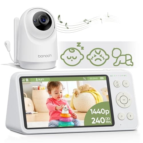 bonoch 1440p Baby Monitor with Camera and Audio, Smart No WiFi Baby Camera, 5.5" Video Monitor, AI Crying/Motion/Turn Over Detect, 240h Lasting, Hack Proof, Auto Night Vision, VOX Mode, White Noise
