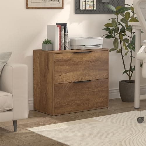 LUCYPAL 2 Drawer Lateral File Cabinet,Wood Filing Cabinets for Home Office,Large Printer Stand File Cabinets with Handle for Letter Size Files,Brown 27.56" W x 14.57" D x 24.02" H 7