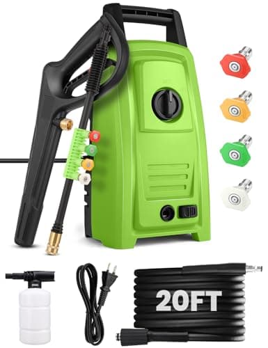 2025 New 4500PSI Electric Pressure Washer, Small Potable Power Washer with 20FT Pressure Hose, 4 Nozzle Set, Powerwashers for Home/Cars/Fences/Windows, Green