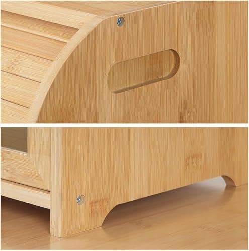 FoverOne Bamboo Bread Box for Kitchen Countertop, Roll-top Breadbox Breads Storage Boxe with Adjustable Middle Shelf 6