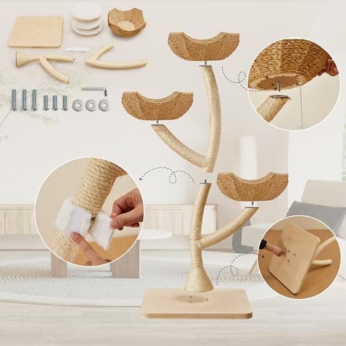 Modern Cat Tree 53" Tall, Scratching Tower for Multiple Small Large Cats with Scratching Post, Multi-Level Luxury Cat Condo 9