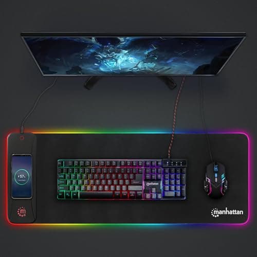 MANHATTAN XXL RGB LED Gaming Mouse Pad w/Wireless Charger, Large Gaming Mousepad with LED Light, Keyboard Pad with Non-Slip Rubber Base, Waterproof Mouse Pad for Home Office Decor- 425513 6