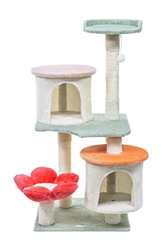 HYABi 42.7 inch Flower Cat Tree Tower Condo Furniture Apartment Plush Habitat Kitten Amusement Platform Multi-Level with Scratch Posts Toy Ball Pet House Play for Indoor Cats 7