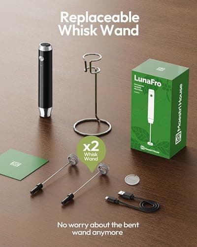 Maestri House Rechargeable Milk Frother with Stand, LunaFro Handheld Electric Foam Maker Waterproof Detachable Stainless Steel Whisk Drink Mixer Foamer for Lattes, Cappuccino 6