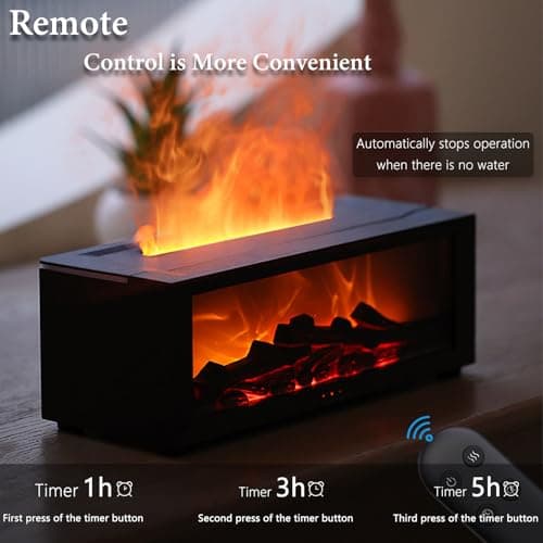 Holwim Fireplace Essential Oil Diffuser, Aromatherapy Diffuser, 150ml Ultrasonic Cool Mist Humidifier, 7 Colors Firelight Flame Diffusers with Remote, Waterless Auto-Off & Timer for Home Office(Black) 6