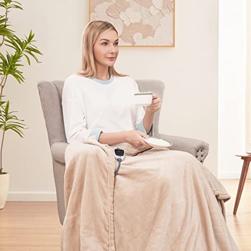 Sealy Electric Blanket Heated Throw, Soft Flannel Heated Blanket with 6 Heating Settings & 2-10 Hours Auto Shut Off, Fast Heating & Machine Washable, 50x60 Inch, Beige 8