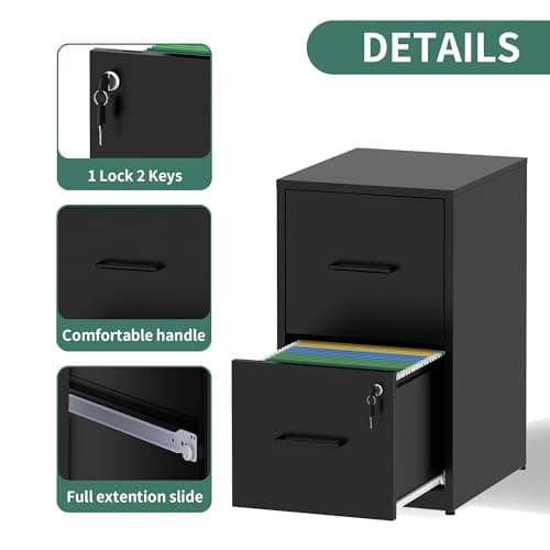FLIXELIO 2 Drawer File Cabinet with Lock,Metal Vertical Filing Cabinets for Home Office,Heavy Duty File Storage Cabinet for Letter/Legal/A4/F4 Size File,Assembly Require (Black, Vertical 2 Drawer) 5