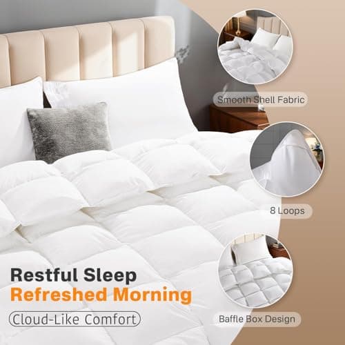 LBRO2M Canadian Luxury Goose Down Comforter Queen Size, 75% Goose Down 850+ Fill Power Duvet with 1200TC 100% Cotton Shell All Season Bedding Comforter, Soft Duvet Insert (90"X90",White) 6