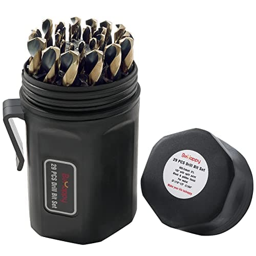 BeHappy Cobalt Drill Bit Set, 29Pcs M35 Metal Drill Bit Set, High Speed Steel Jobber Drill Bits for Hardened Metal, Stainless Steel, Cast Iron, Wood, Indexed Round Case, 1/16"-1/2", Black and Gold