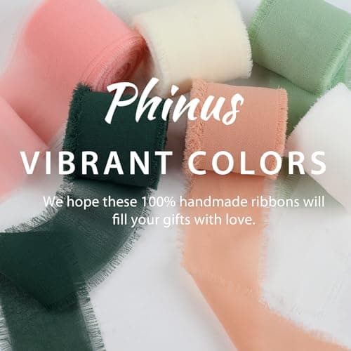 Phinus 1.6" x 6 Rolls Chiffon Ribbon, 33 Yards Colored Handmade Chiffon Silk Ribbon, Frayed Fringe Ribbons for Packaging Bouquets, Gifts, Wedding Invitation, DIY Craft, Home Party Decoration 7
