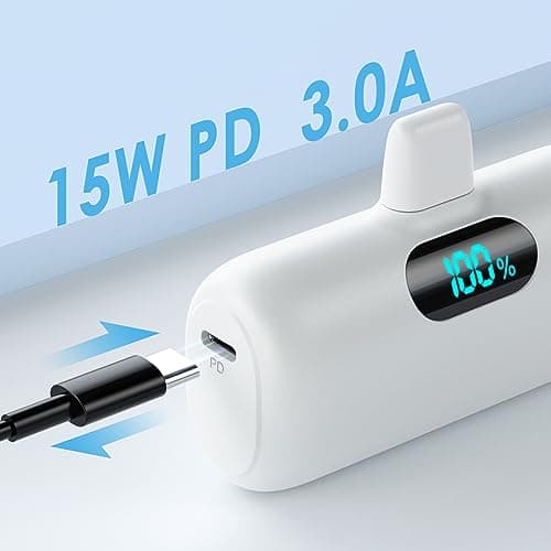Small Portable Charger for iPhone,Upgraded 5000mAh PD Fast Charging Power Bank,Mini Plug-in Battery Pack Backup Charger Compatible with iPhone 14/14 Pro Max/13/13 Pro/12 Pro/11/XS/XR/X/8/7/6 etc-White 5