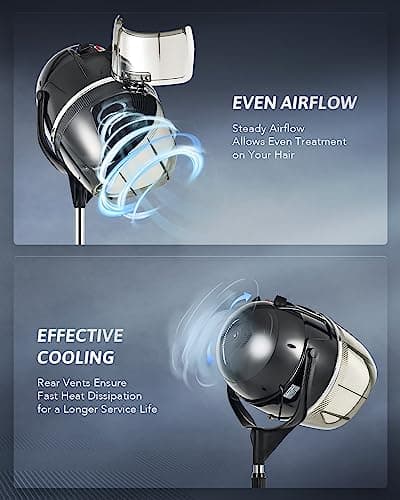 CO-Z 1300W Black Hooded Hair Dryer with Stand, Adjustable Height, 360 Swivel, Wheels, Temperature Timer, Safe Use 5