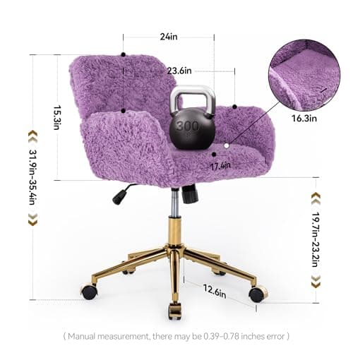 Warmiehomy Furry Cute Office Chair- Modern Swivel Desk Chair with Wheels- Makeup Vanity Chairs with Back - Alpaca Fleece Upholstered Rolling Chairs for Vanity Makeup Room Girls Women Violet 3