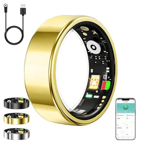 ZBNMY Smart Ring for Women Men,Fitness Tracker Ring with Heart Rate, Sleep Monitoring, Blood Oxygen, Step Counting for iOS and Android, No Subscription Fee, Waterproof, Valentines Day Gifts(Gold, 11)